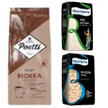 Кофе в зернах, белая фасоль и рис